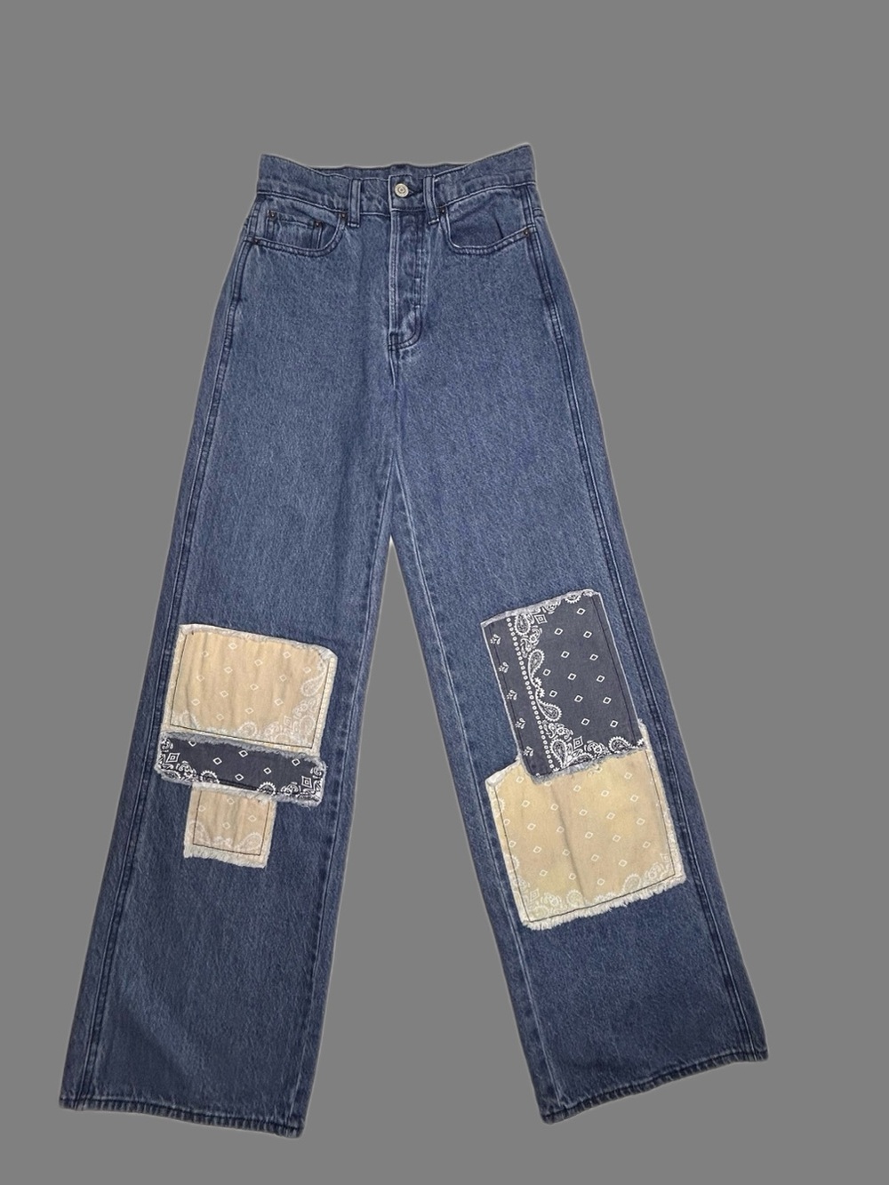 PacSun Blue Wide-Leg Denim Jeans with Bandana Patchwork